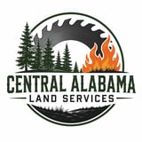 Central Alabama Land Services logo featuring a saw blade, pine trees, and flames in a circular emblem