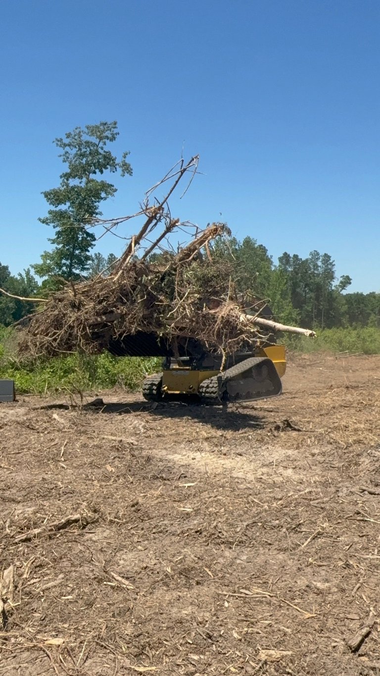 Heavy equipment constructing a firebreak for prescribed burn operations